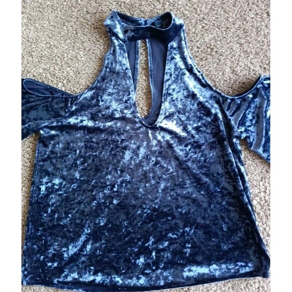 American Eagle Top Sz Small Blue Crushed Velvet Choker Neck Whimsigoth Goth Y2K - Picture 5 of 7